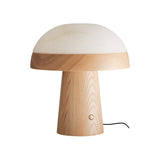 Modern Mushroom Cloud Alabaster Stone Table Lamp with Natural Wood Base