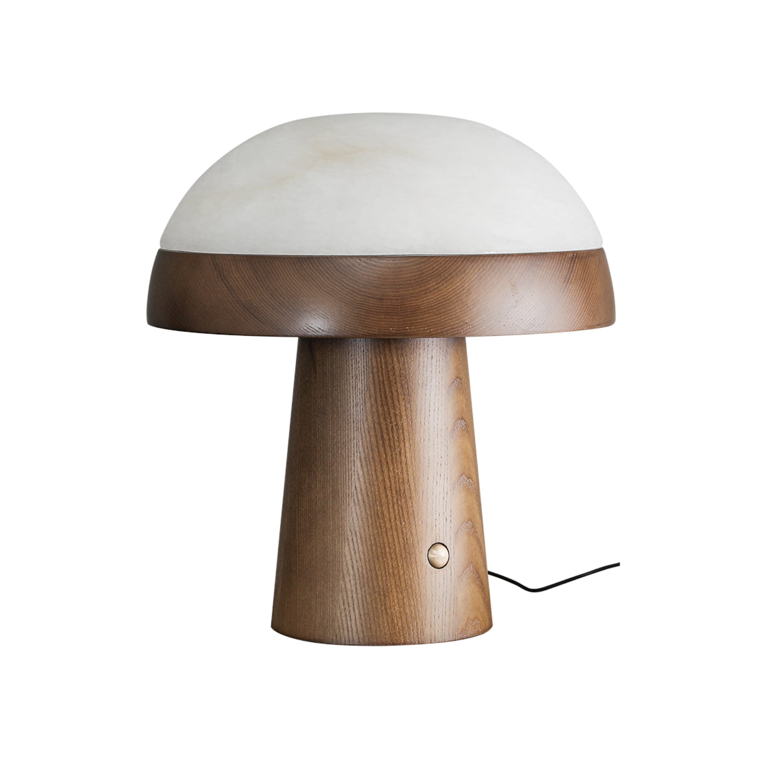 Modern Mushroom Cloud Alabaster Stone Table Lamp with Natural Wood Base