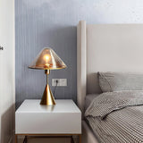 Modern Gold Mushroom Desk Lamp with Elegant Glass Shade and Brass Finish