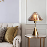 Modern Gold Mushroom Desk Lamp with Elegant Glass Shade and Brass Finish