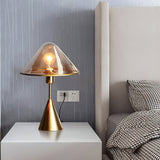Modern Gold Mushroom Desk Lamp with Elegant Glass Shade and Brass Finish