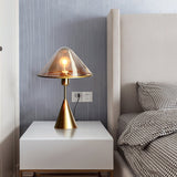 Modern Gold Mushroom Desk Lamp with Elegant Glass Shade and Brass Finish