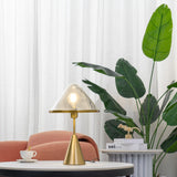 Modern Gold Mushroom Desk Lamp with Elegant Glass Shade and Brass Finish
