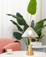 Modern Gold Mushroom Desk Lamp with Elegant Glass Shade and Brass Finish