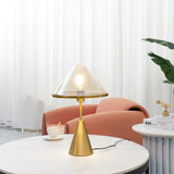 Modern Gold Mushroom Desk Lamp with Elegant Glass Shade and Brass Finish