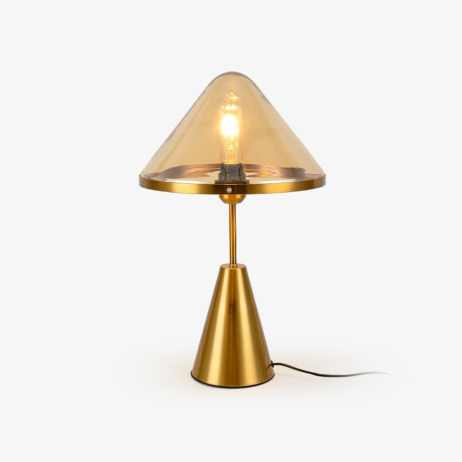 Modern Gold Mushroom Desk Lamp with Elegant Glass Shade and Brass Finish