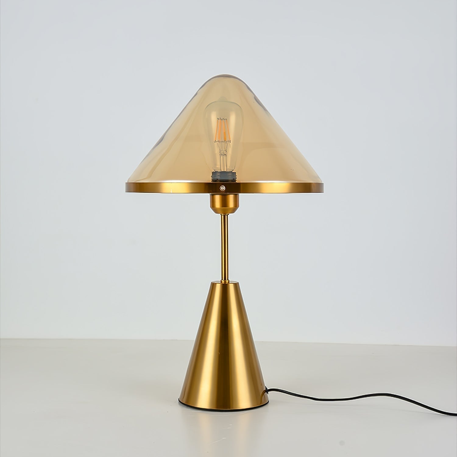 Modern Gold Mushroom Desk Lamp with Elegant Glass Shade and Brass Finish