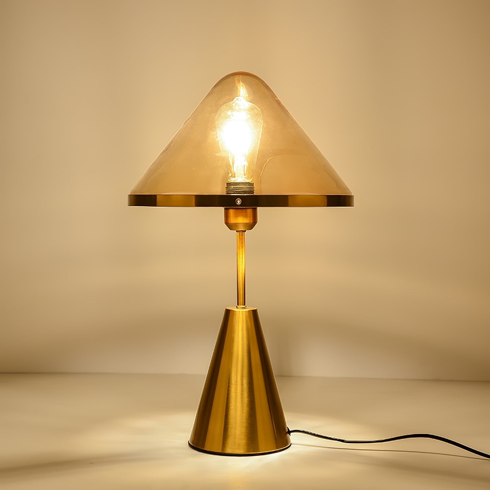 Modern Gold Mushroom Desk Lamp with Elegant Glass Shade and Brass Finish