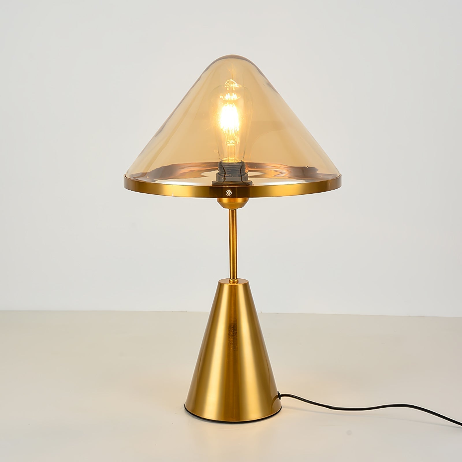 Modern Gold Mushroom Desk Lamp with Elegant Glass Shade and Brass Finish