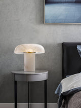 Modern Mushroom Alabaster Table Lamp Elegant Bedside Light with Brass Details for Living Room
