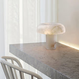 Modern Mushroom Alabaster Table Lamp Elegant Bedside Light with Brass Details for Living Room