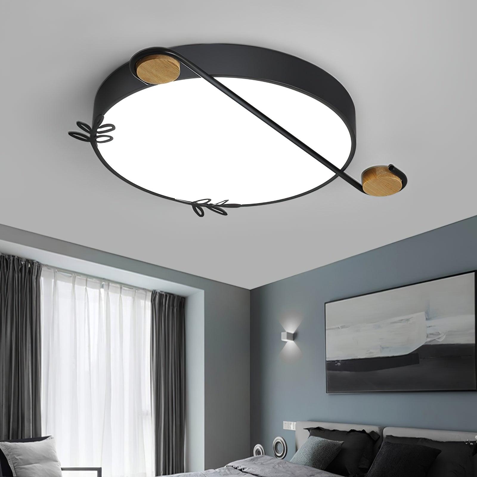 Creative Musical Note Design Round Ceiling Lamp with Wood and Metal Accents