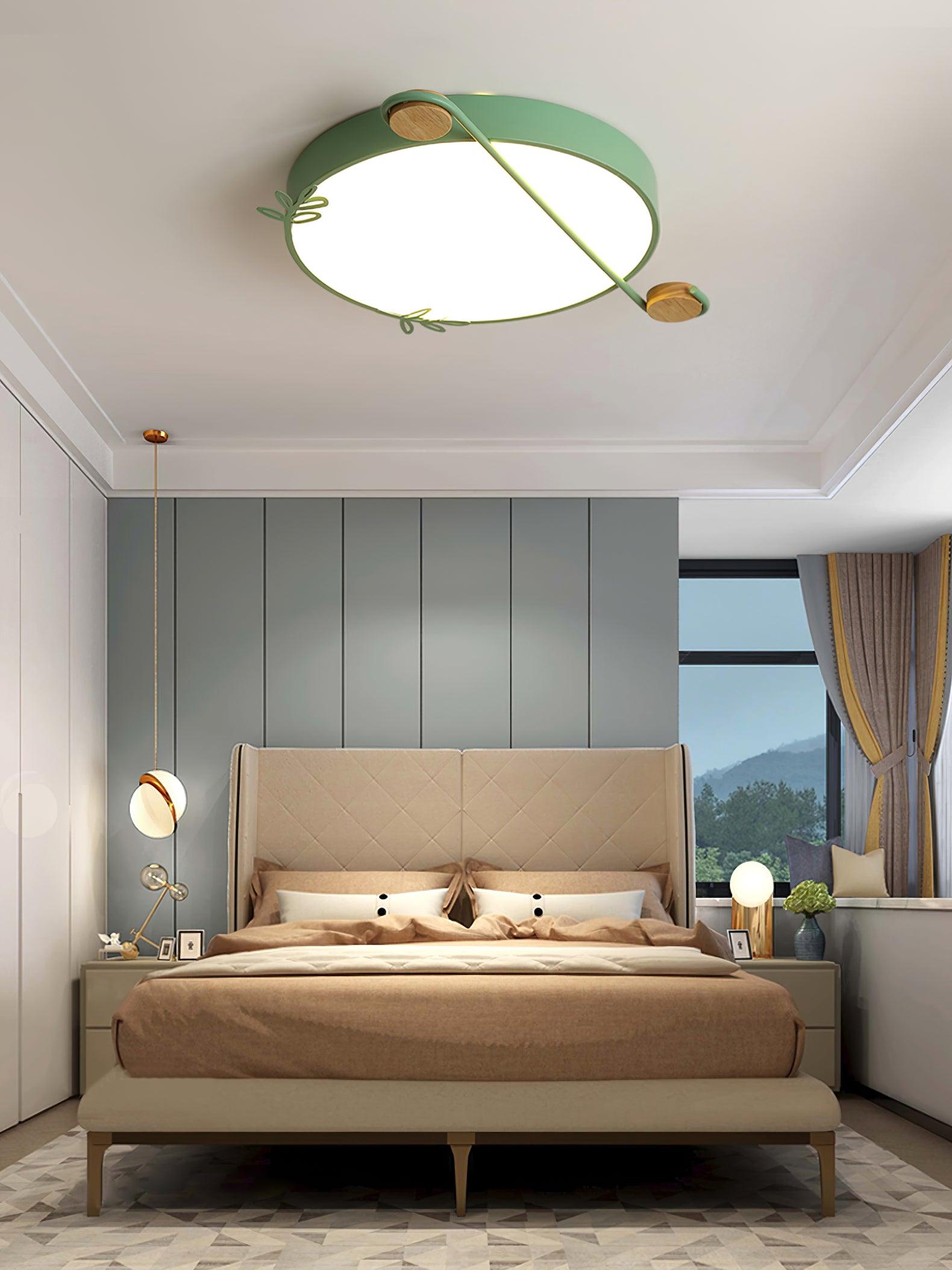 Creative Musical Note Design Round Ceiling Lamp with Wood and Metal Accents