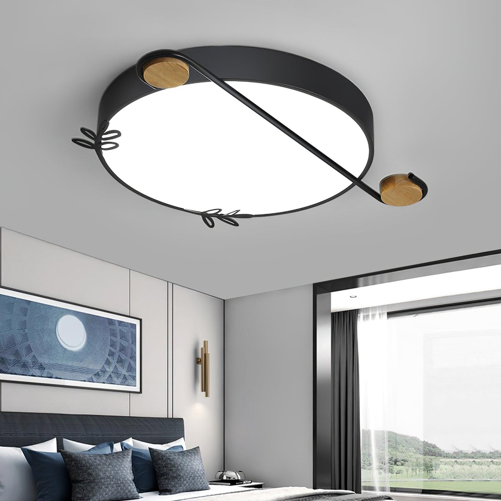 Creative Musical Note Design Round Ceiling Lamp with Wood and Metal Accents