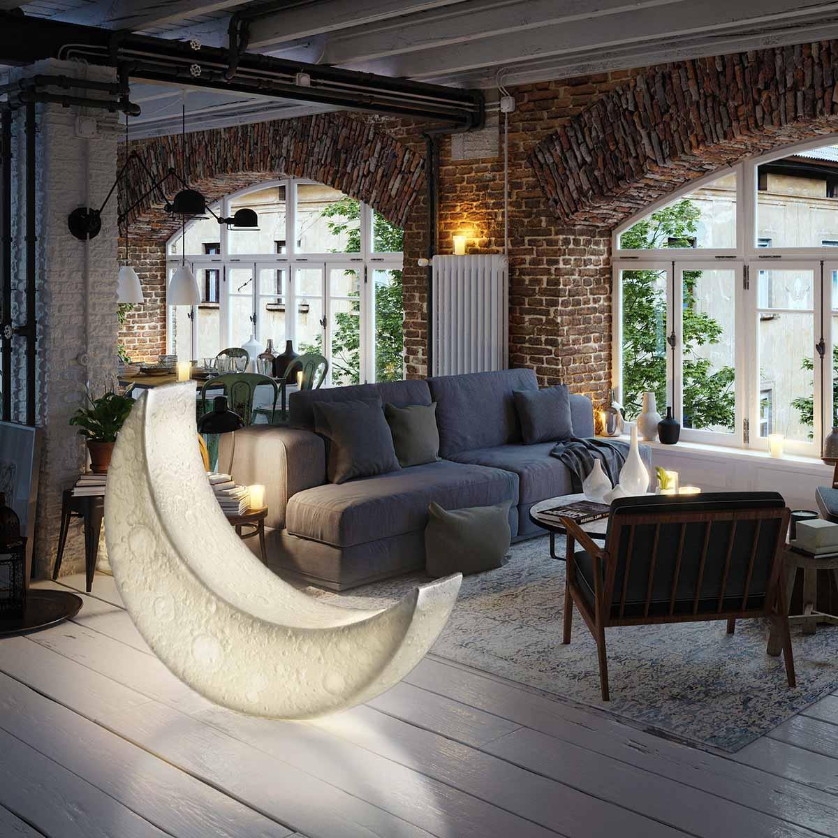 Large Moon Shaped Artistic Standing Floor Lamp for Serene Home Ambiance