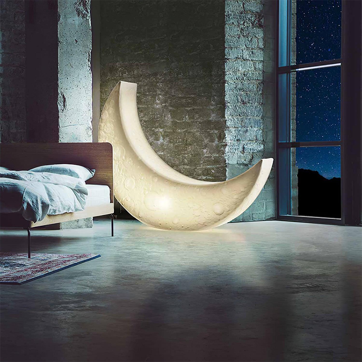 Large Moon Shaped Artistic Standing Floor Lamp for Serene Home Ambiance