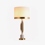 Modern Myrano Gold Art Deco Table Lamp with White Fabric Shade and Marble Base