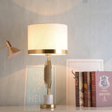 Modern Myrano Gold Art Deco Table Lamp with White Fabric Shade and Marble Base
