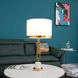 Modern Myrano Gold Art Deco Table Lamp with White Fabric Shade and Marble Base