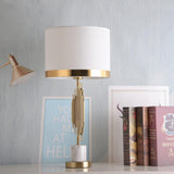 Modern Myrano Gold Art Deco Table Lamp with White Fabric Shade and Marble Base