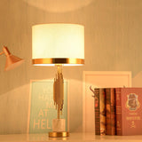 Modern Myrano Gold Art Deco Table Lamp with White Fabric Shade and Marble Base