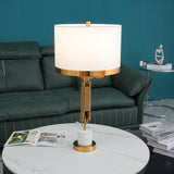 Modern Myrano Gold Art Deco Table Lamp with White Fabric Shade and Marble Base
