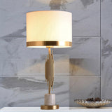 Modern Myrano Gold Art Deco Table Lamp with White Fabric Shade and Marble Base