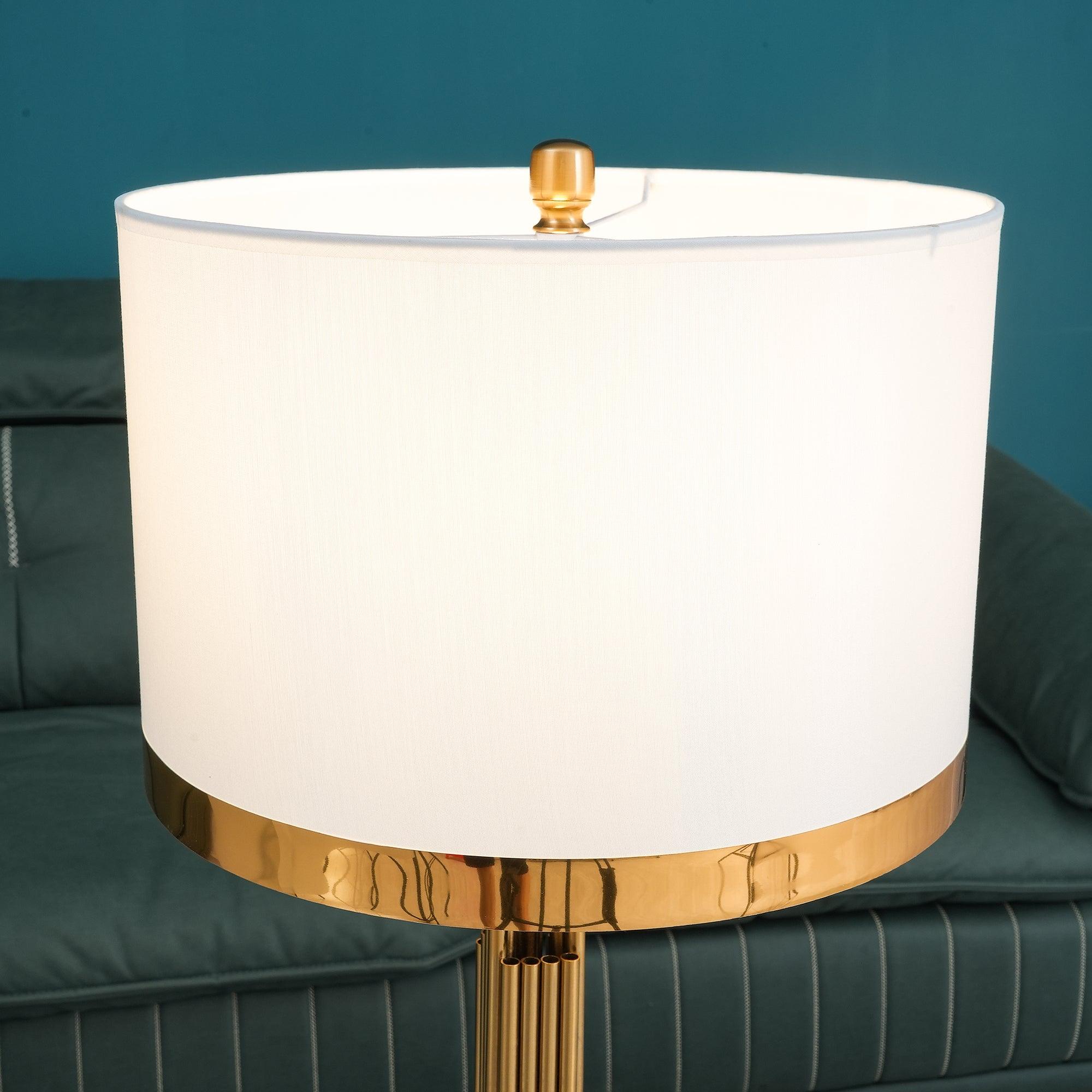 Modern Myrano Gold Art Deco Table Lamp with White Fabric Shade and Marble Base