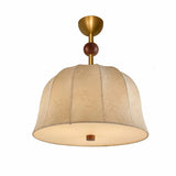 Mid Century Retro Geometric Ceiling Lamp with Wood Accents and Linen Shade