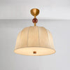 Mid Century Retro Geometric Ceiling Lamp with Wood Accents and Linen Shade