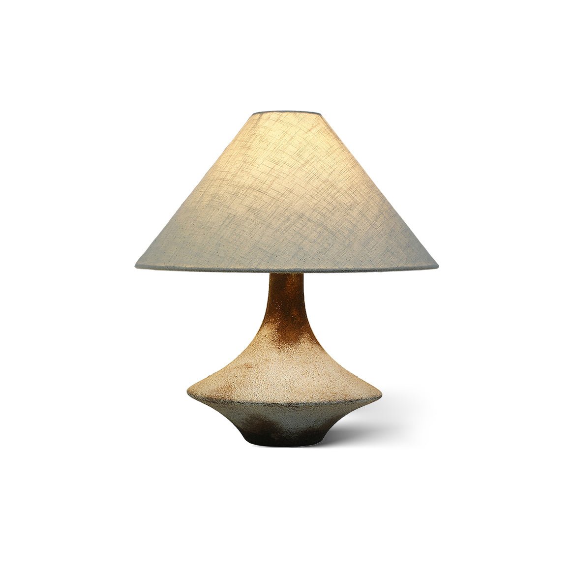 Rustic Weathered Ceramic Table Lamp with Beige Fabric Shade for Bedroom and Living Room