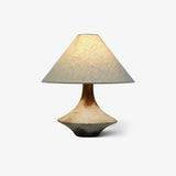 Rustic Weathered Ceramic Table Lamp with Beige Fabric Shade for Bedroom and Living Room