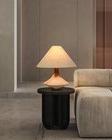 Rustic Weathered Ceramic Table Lamp with Beige Fabric Shade for Bedroom and Living Room