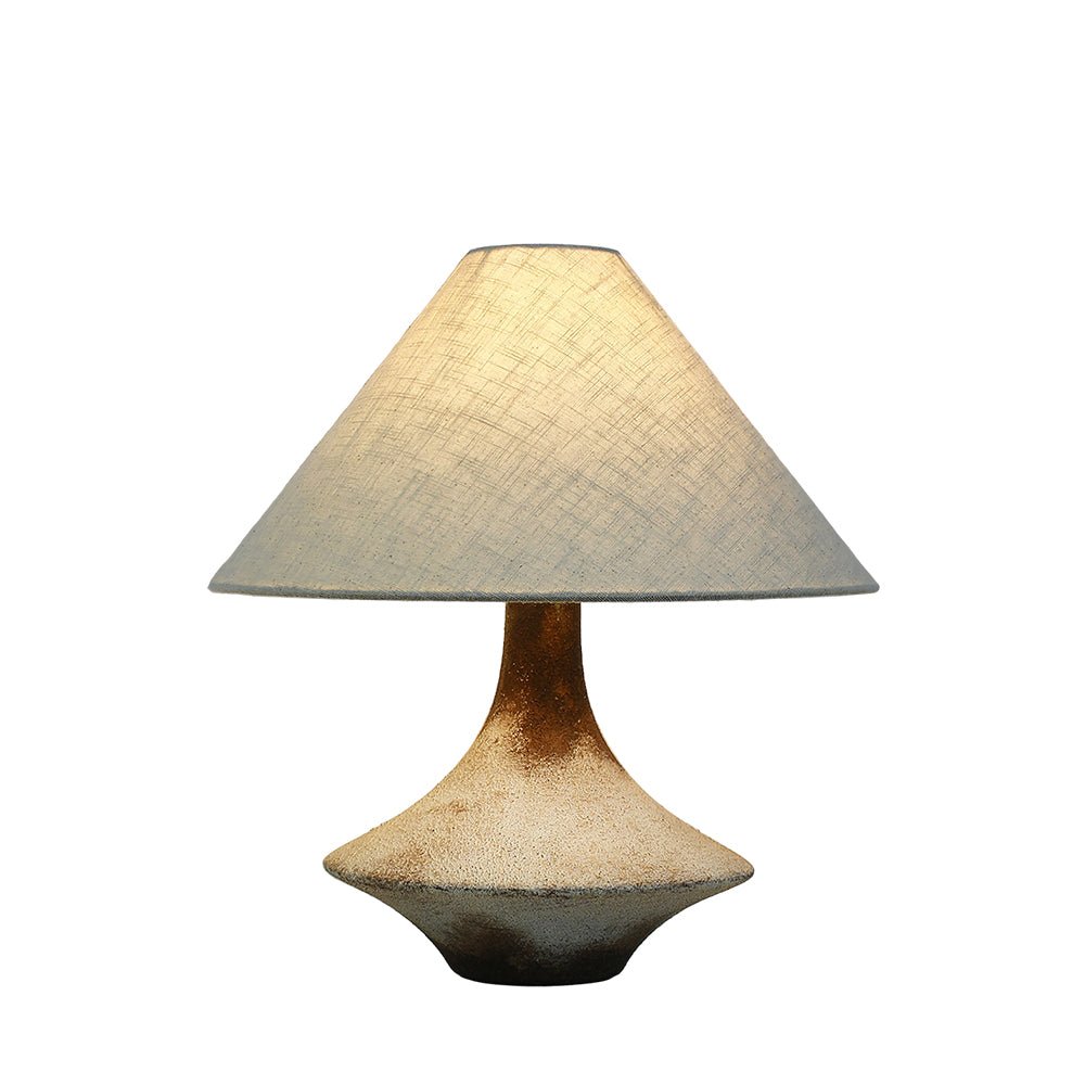 Rustic Weathered Ceramic Table Lamp with Beige Fabric Shade for Bedroom and Living Room