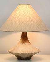 Rustic Weathered Ceramic Table Lamp with Beige Fabric Shade for Bedroom and Living Room