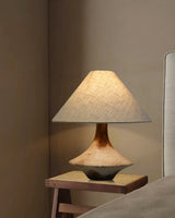 Rustic Weathered Ceramic Table Lamp with Beige Fabric Shade for Bedroom and Living Room