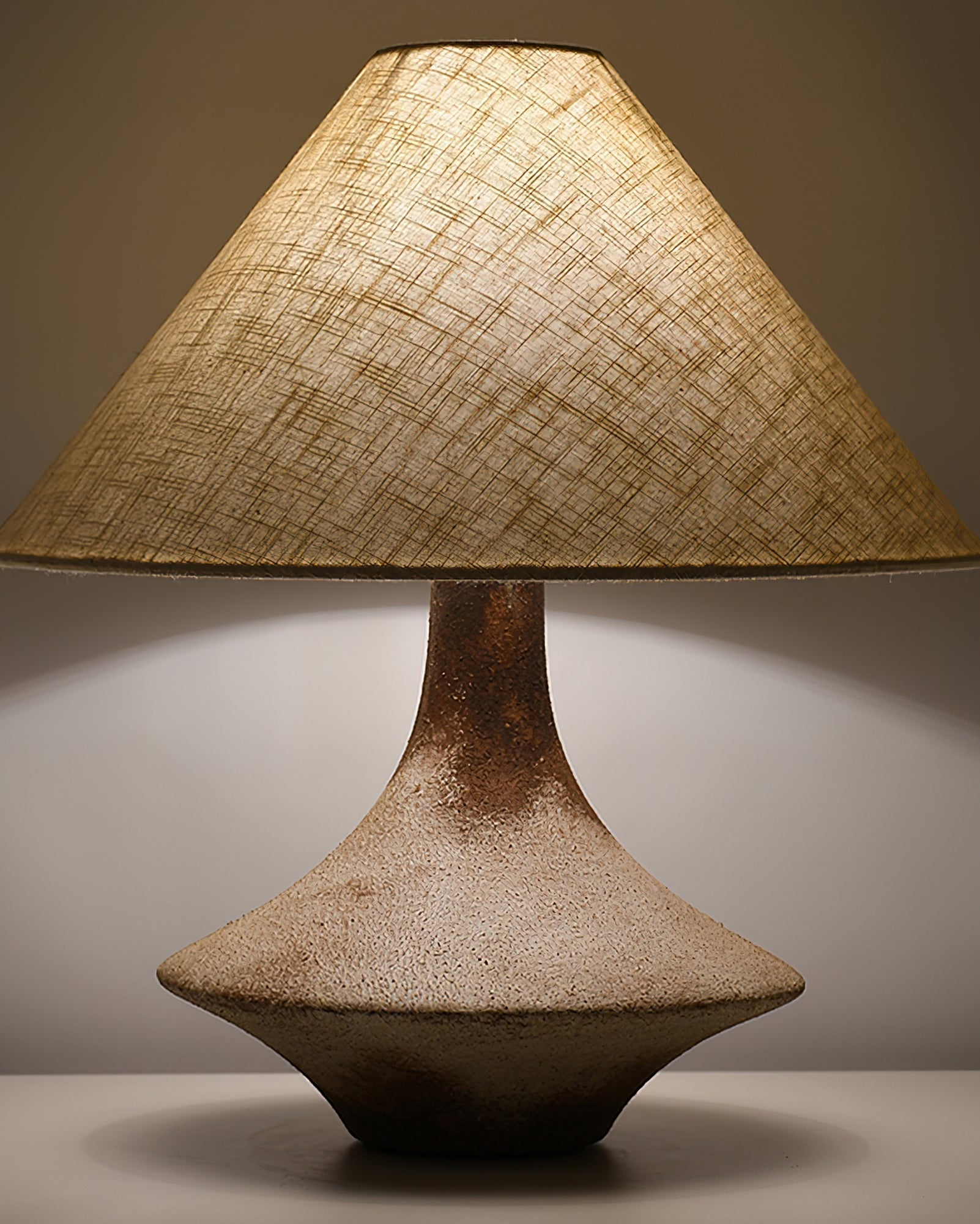 Rustic Weathered Ceramic Table Lamp with Beige Fabric Shade for Bedroom and Living Room