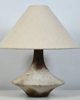 Rustic Weathered Ceramic Table Lamp with Beige Fabric Shade for Bedroom and Living Room