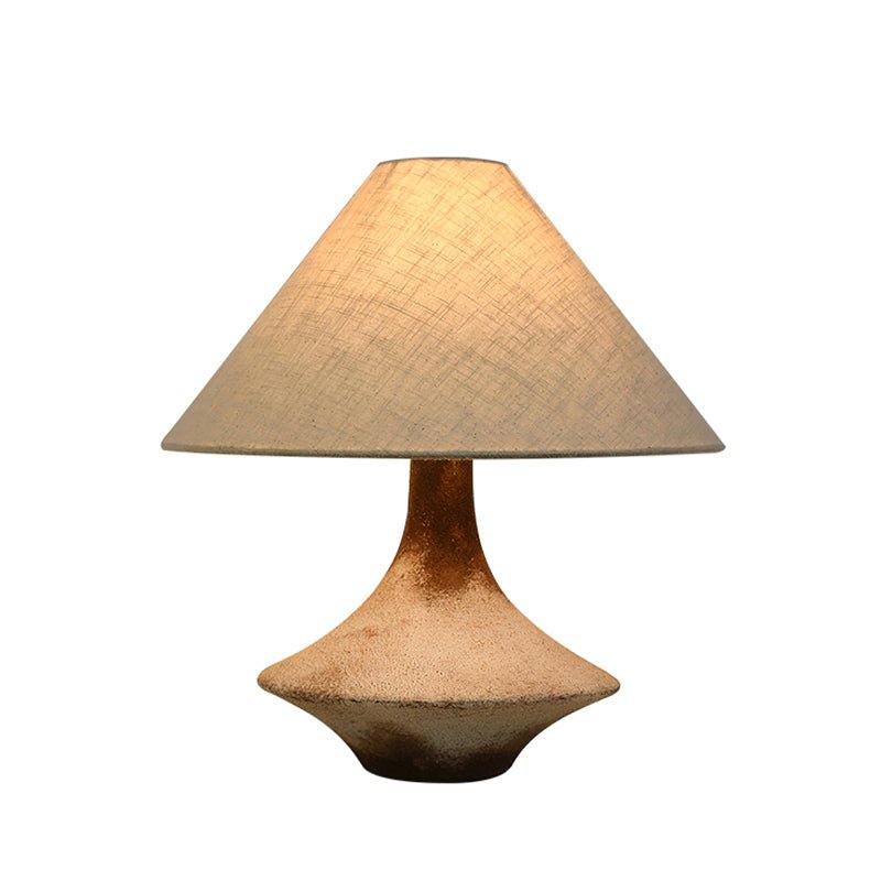 Rustic Weathered Ceramic Table Lamp with Beige Fabric Shade for Bedroom and Living Room