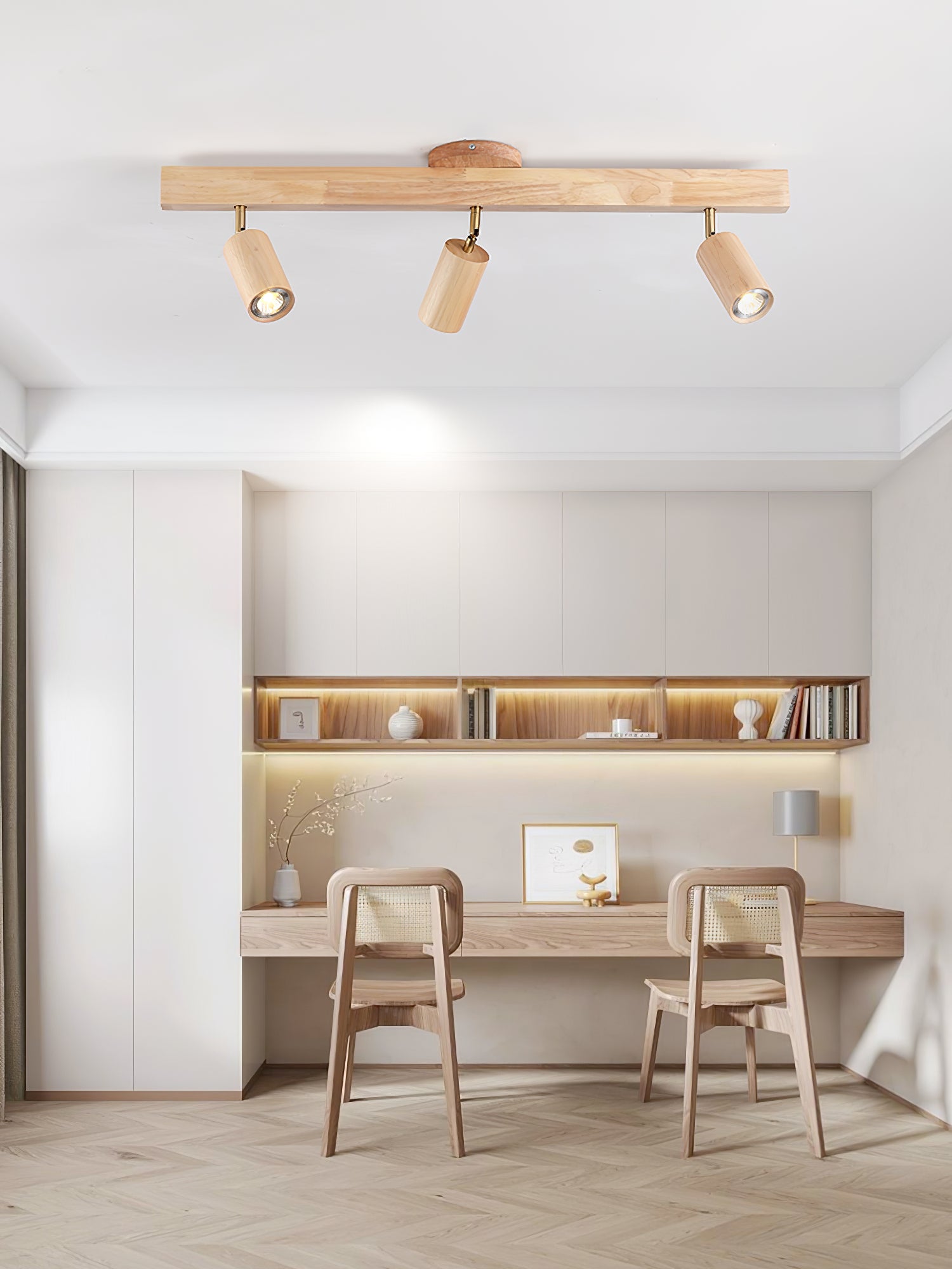 Modern Adjustable Natural Wood Beam Ceiling Spotlight LED Track Lighting
