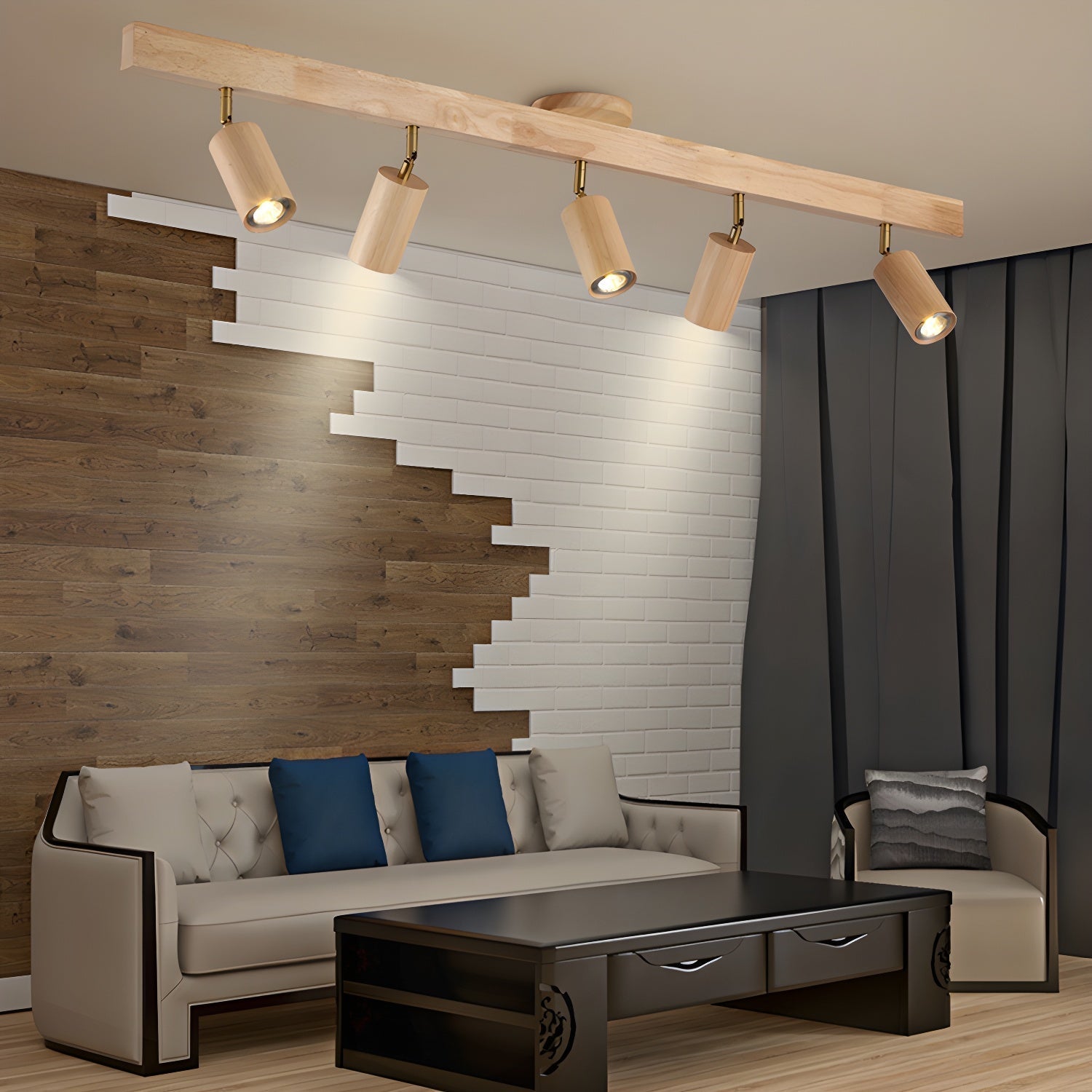 Modern Adjustable Natural Wood Beam Ceiling Spotlight LED Track Lighting