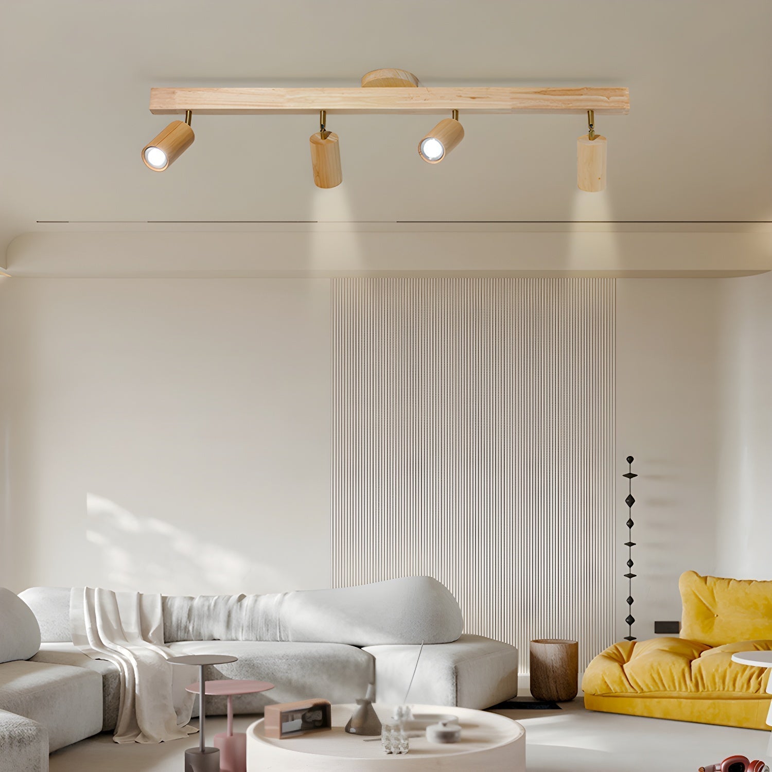 Modern Adjustable Natural Wood Beam Ceiling Spotlight LED Track Lighting