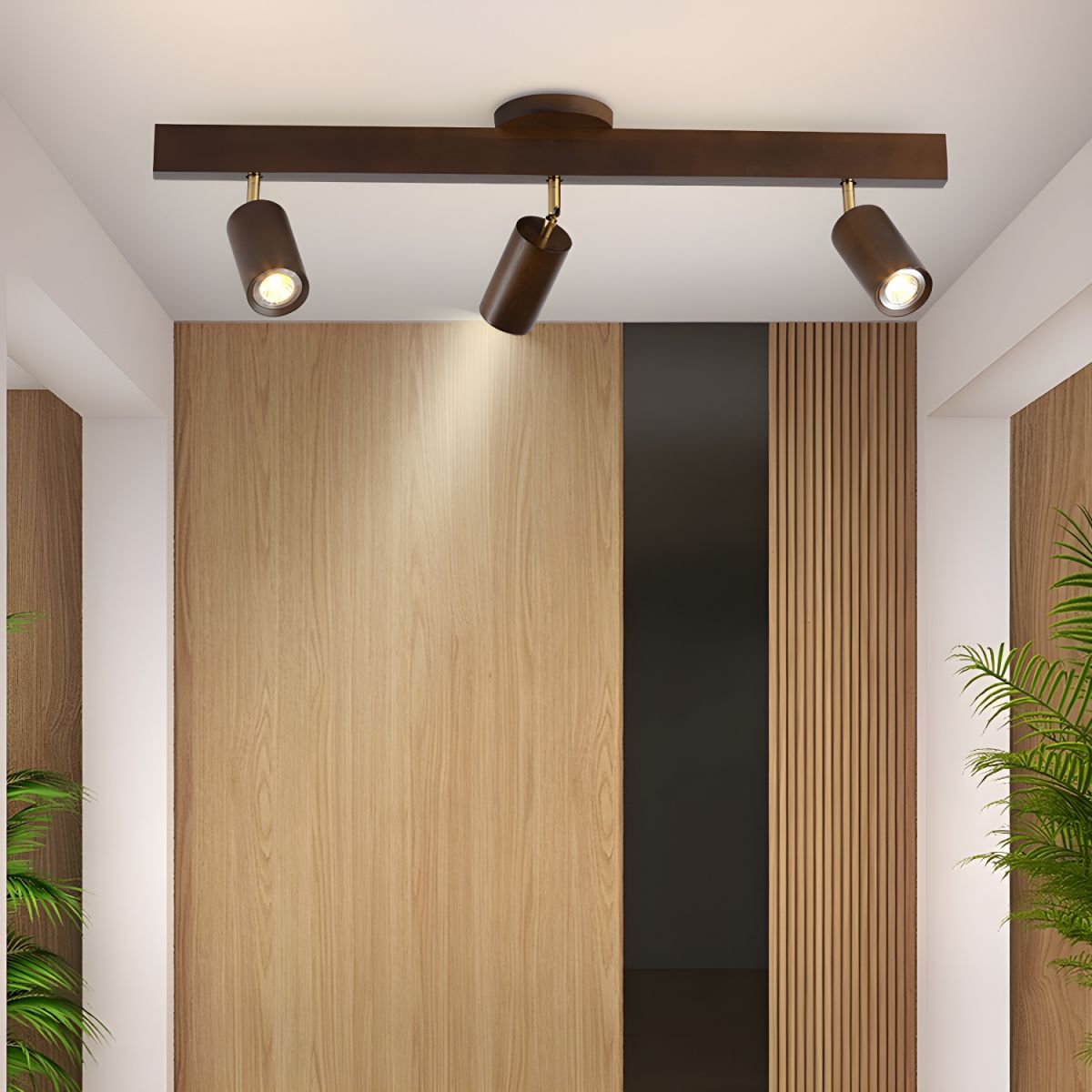 Modern Adjustable Natural Wood Beam Ceiling Spotlight LED Track Lighting