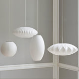 Modern Bubble Mulberry Silk Pendant Light Geometric Mid Century Minimalist Hanging Lamp for Living Room