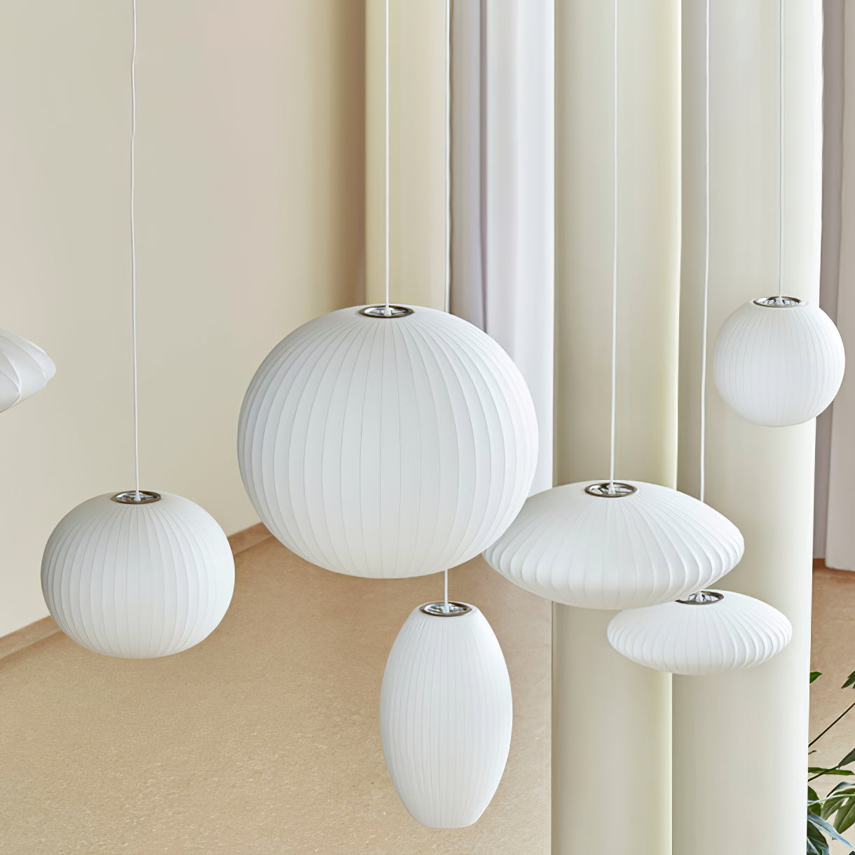 Modern Bubble Mulberry Silk Pendant Light Geometric Mid Century Minimalist Hanging Lamp for Living Room