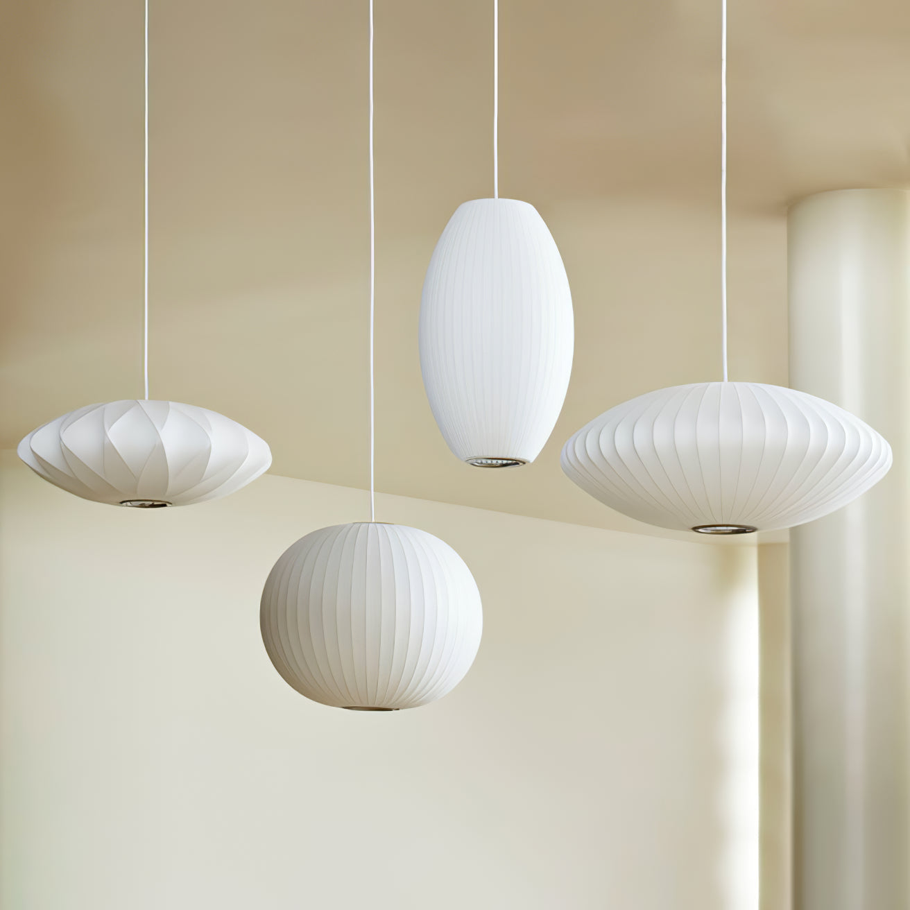 Modern Bubble Mulberry Silk Pendant Light Geometric Mid Century Minimalist Hanging Lamp for Living Room