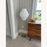Modern Mid Century Bubble Floor Lamp with White Silk Shade and Steel Base