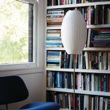 Modern Mid Century Bubble Floor Lamp with White Silk Shade and Steel Base
