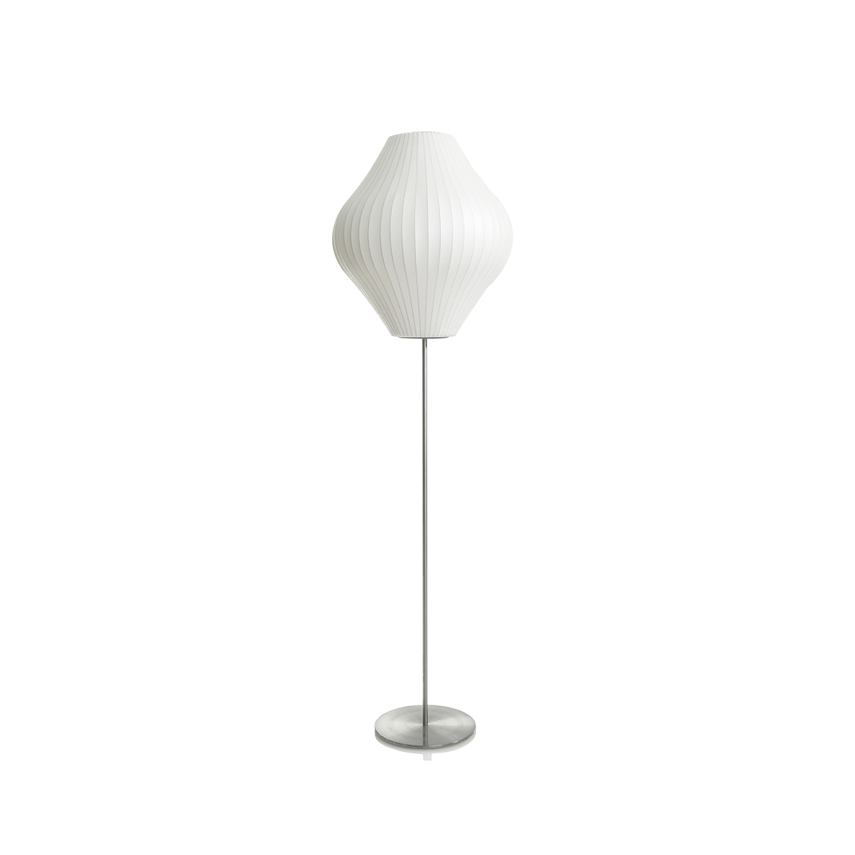 Modern Mid Century Bubble Floor Lamp with White Silk Shade and Steel Base