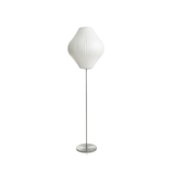 Modern Mid Century Bubble Floor Lamp with White Silk Shade and Steel Base